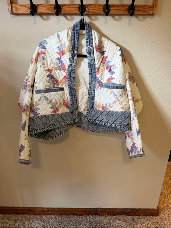 Blank NYC Jackets & Blazers - 🤍🧥 Blank NYC Quilted Patchwork Jacket | Cream & Denim Trim | Size L 🧥🤍